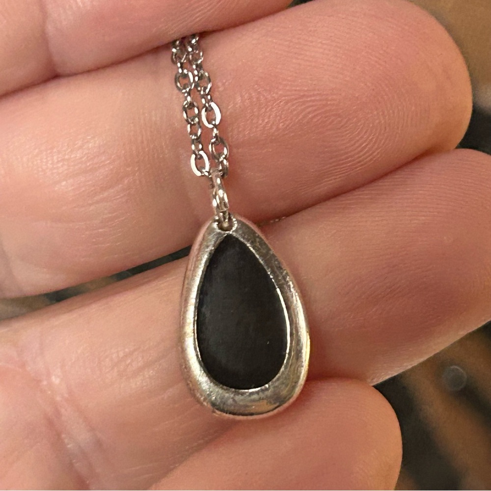 Handcrafted vintage black enamel raindrop pendant on chain necklace